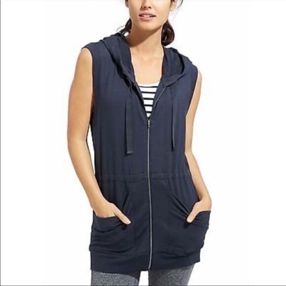 Athleta Lotus Hooded Zip Up Sleeveless Jacket Vest Size Large - Picture 1 of 10